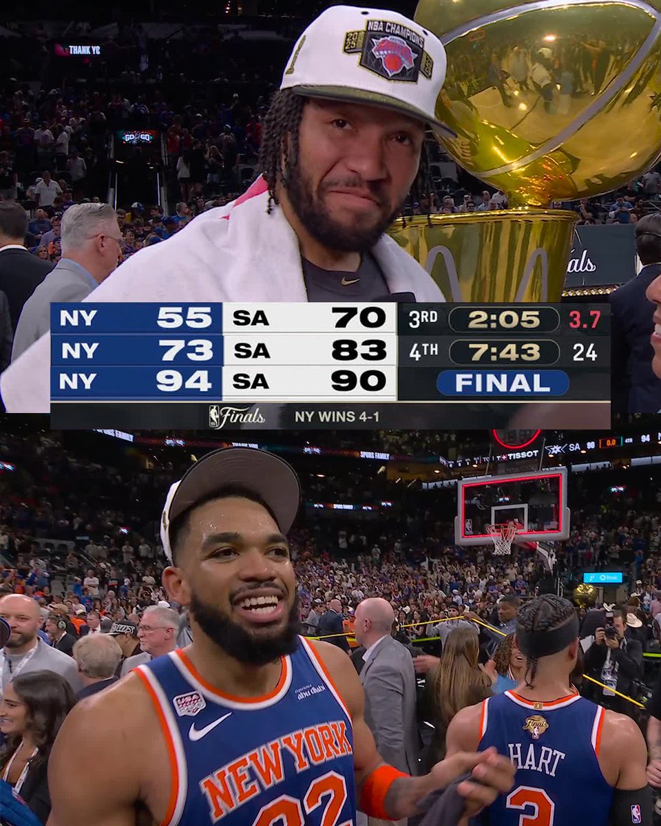 NBAonNBC's tweet photo. THE KNICKS COME BACK FROM 15 DOWN TO WIN THE NBA TITLE. 🤯 https://t.co/jwdGs46xFN