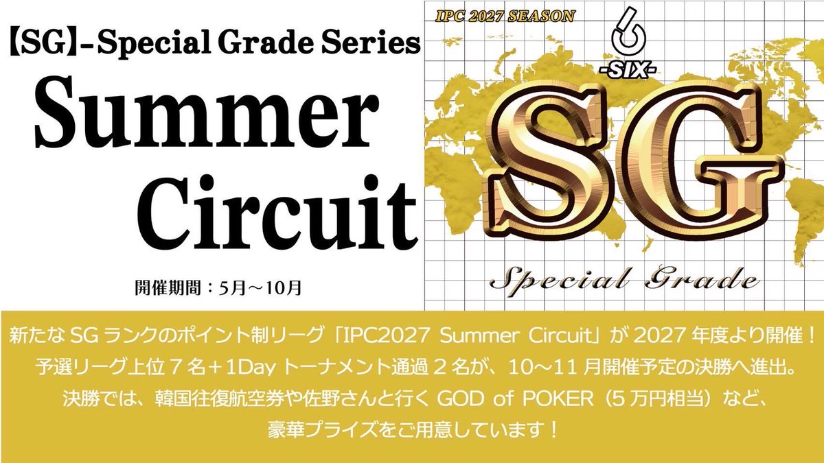 SIX_tsukuba's tweet photo. ✨️本日のイベント✨️

⏰15:00〜
🏆IPC2027 Summer Circuit🏆

全15戦で行われるポイントリーグ🔥
成績に応じてポイント獲得✨
上位6戦の成績で決勝進出を争います‼️

🎁決勝優勝プライズ
👉佐野プロとGOP韓国遠征🇰🇷✈️

さらに…
✔️2027 IPCポイント対象
✔️SGランクリーグ
✔️予選通過者全員に特別講習付き📖

https://t.co/gHRvHHcvOl

⏰20:00〜
🫧バブルチャレンジ🫧

「あと1人でインマネ…」を克服🔥
終盤戦の考え方を学べる実戦型トナメです🧠