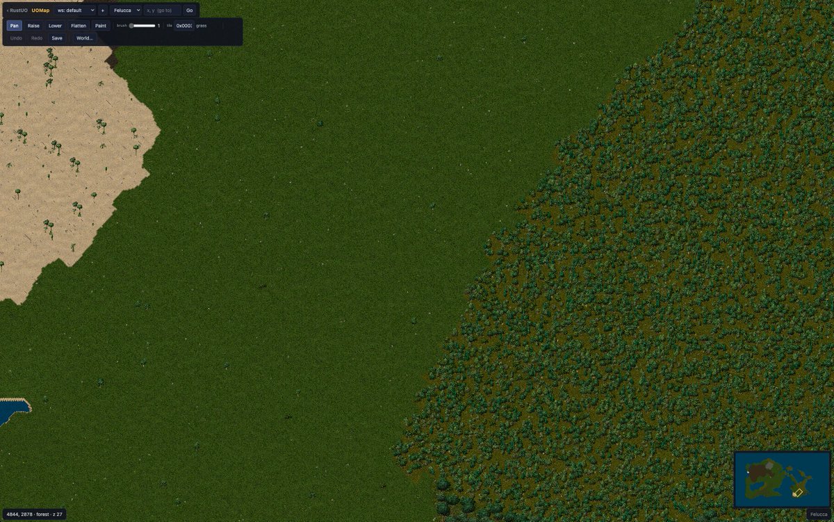 rustuoteam's tweet photo. In today's wild updates - we took a stab at procedural map generation in Ultima Online.  We now have a fully working procedural map generation tool that's web based.  We'll be adding it to our website at some point soon for everyone to use.  #RustUO #UltimaOnline https://t.co/gqFqHrfMKs
