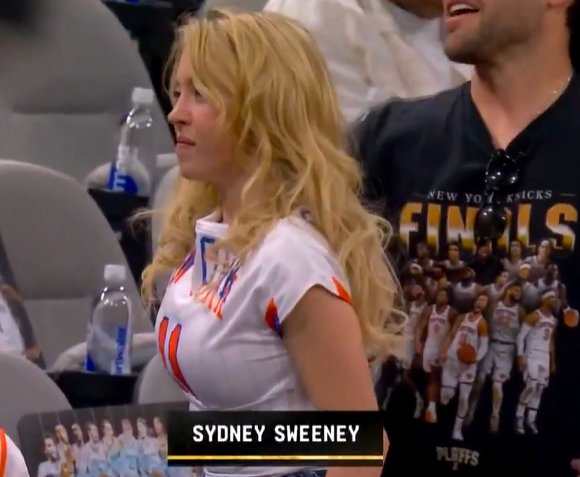 anndylian's tweet photo. Sydney Sweeney helped Knicks in Game 5. Congrats to NBA Champion! https://t.co/Vvymc31YEe