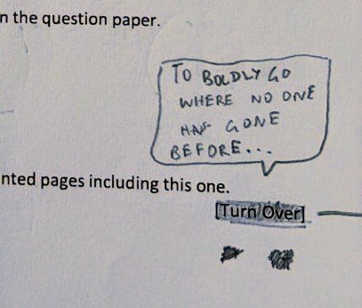 banglani's tweet photo. Me: gather around, boys. It's time to introduce you to Star Trek. 

Older son in his exam paper: https://t.co/TbdcCC4gsl