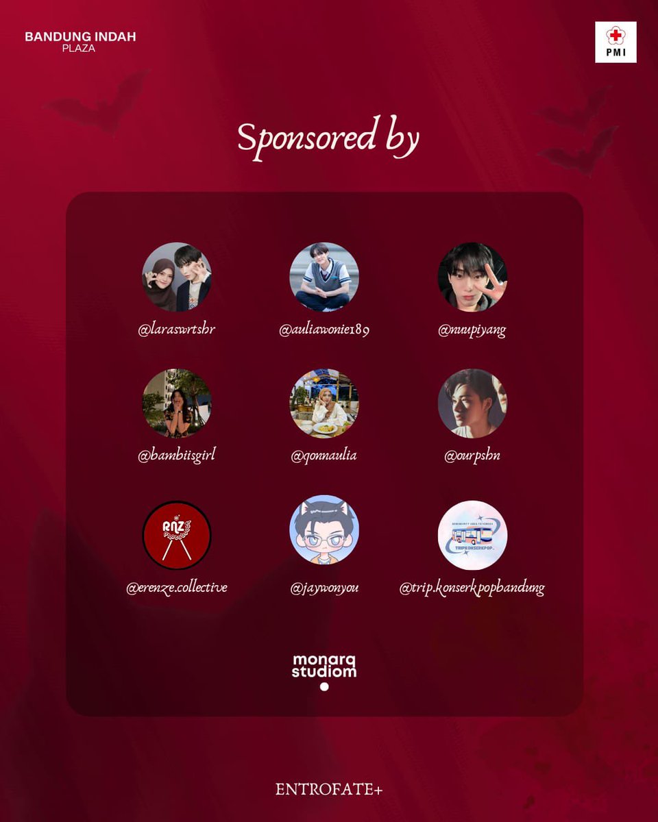 ourpshn's tweet photo. Special thanks to our Media Partners &amp; Sponsors who have joined the journey so far 🍷
🩸 SPONSORS
@auliawonie189 @nuupiyang @ourpshn @jaywonyou @/bambiisgirl @/laraswrtshr @/qonnaulia @/erenze.collective @/trip.konserkpopbandung @/monarqstudiom @/nfkonyal_official https://t.co/7tuiz7JE1V