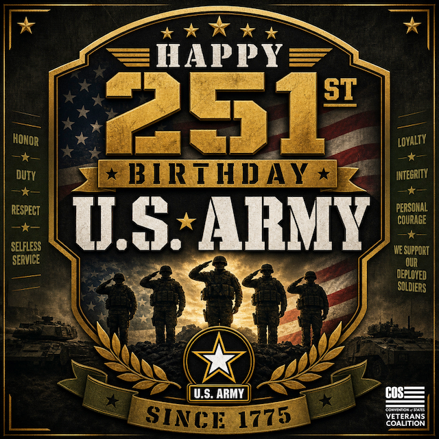 Vets4COS's tweet photo. Happy 251st Birthday, U.S. Army! 🇺🇸

251 years of courage, sacrifice, and unwavering defense of our Constitution—past and present Soldiers, we honor you today. #USArmy #ArmyBirthday https://t.co/E86gfUKwb6