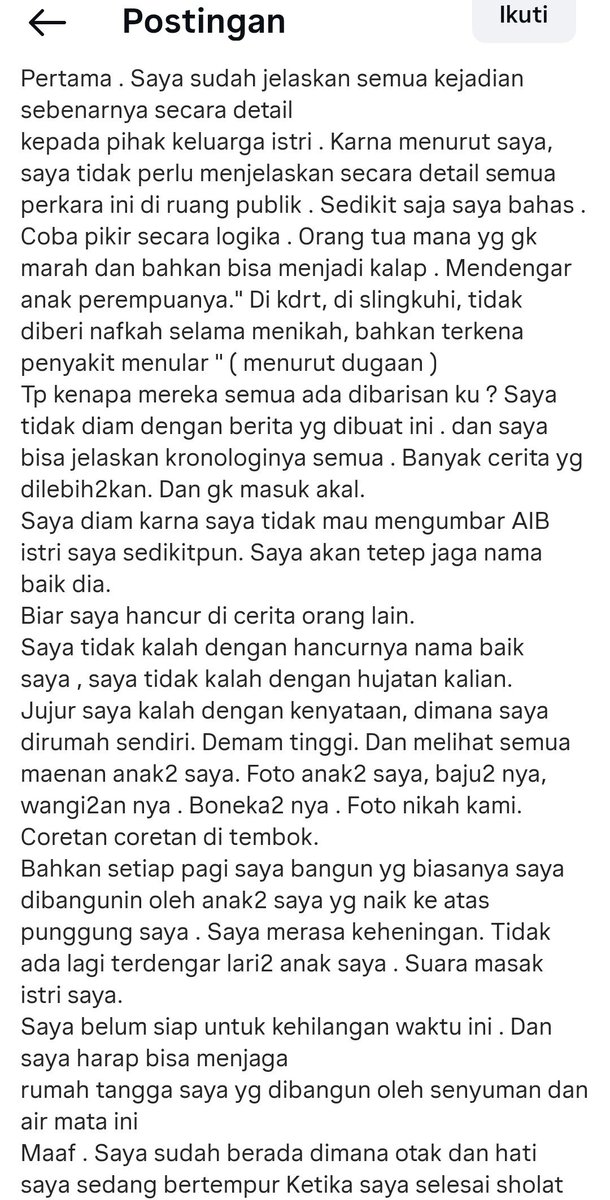 kamarlintang's tweet photo. Aktor sinetron, Evan Marvino posting video nangis & ngasih tanggapan usai dituduh sang istri melakukan KDRT & selingkuh,

Evan awalnya nulis, "Mungkin ini trakhir kali saya muncul jika saya masih kuat dan ada."

Di beberapa part selanjutnya, Evan nulis, "Saya tidak diam dengan berita yg dibuat ini . dan saya bisa jelaskan kronologinya semua. Banyak cerita yg dilebih2kan. Dan gk masuk akal. Saya diam karna saya tidak mau mengumbar AIB istri saya sedikitpun. Saya akan tetep jaga nama baik dia. Biar saya hancur di cerita orang lain."