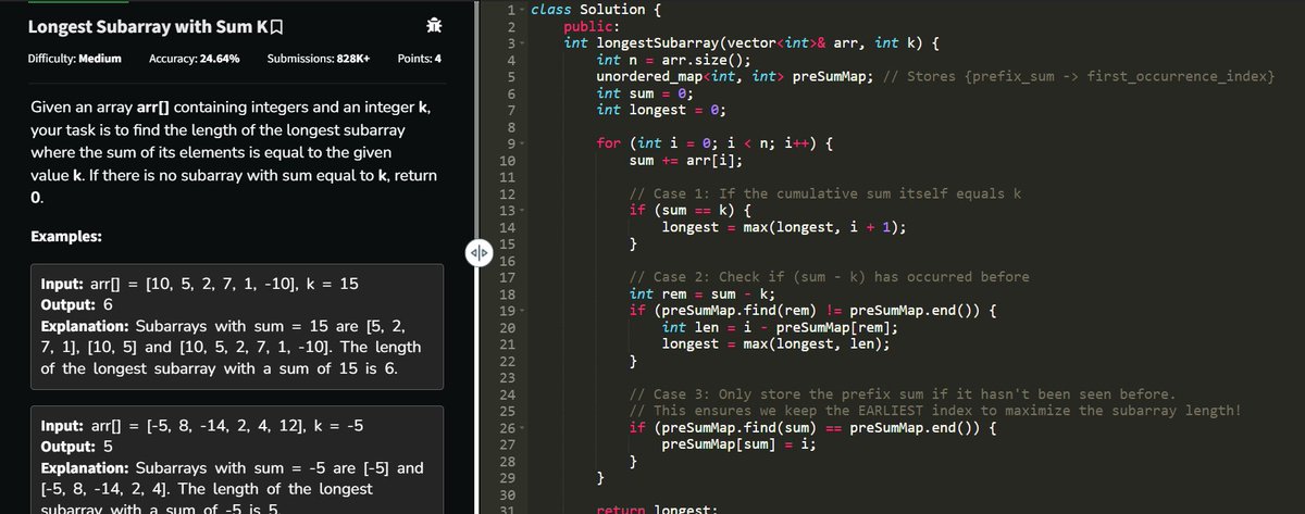 JavinChutani's tweet photo. Day 8 completed ✅
Prefix + Hashmap is the learning
#SDESheetChallenge @striver_79 @takeUforward_ https://t.co/VIHNnpn8I2