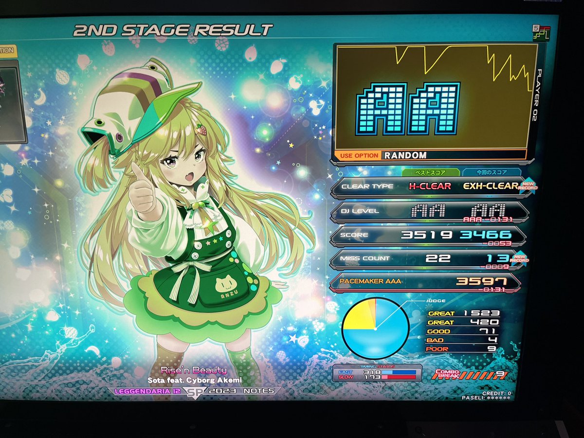 athlower's tweet photo. SP☆11FC:Kick The Rainbow
SPA Gimme a Big Beat青龍リミ　エクハ
SPA たまゆら　AAA
SPL Rise’n Beauty 乱エクハ

さすがにあのリズムのスクラッチは初見突破できなかったギミアリミ、最後の2ノーツでギリギリAAA乗ったたまゆら、初見時のほうがスコア高ぇのぐぬぬなライズン†。 https://t.co/Bo8ewnepqK