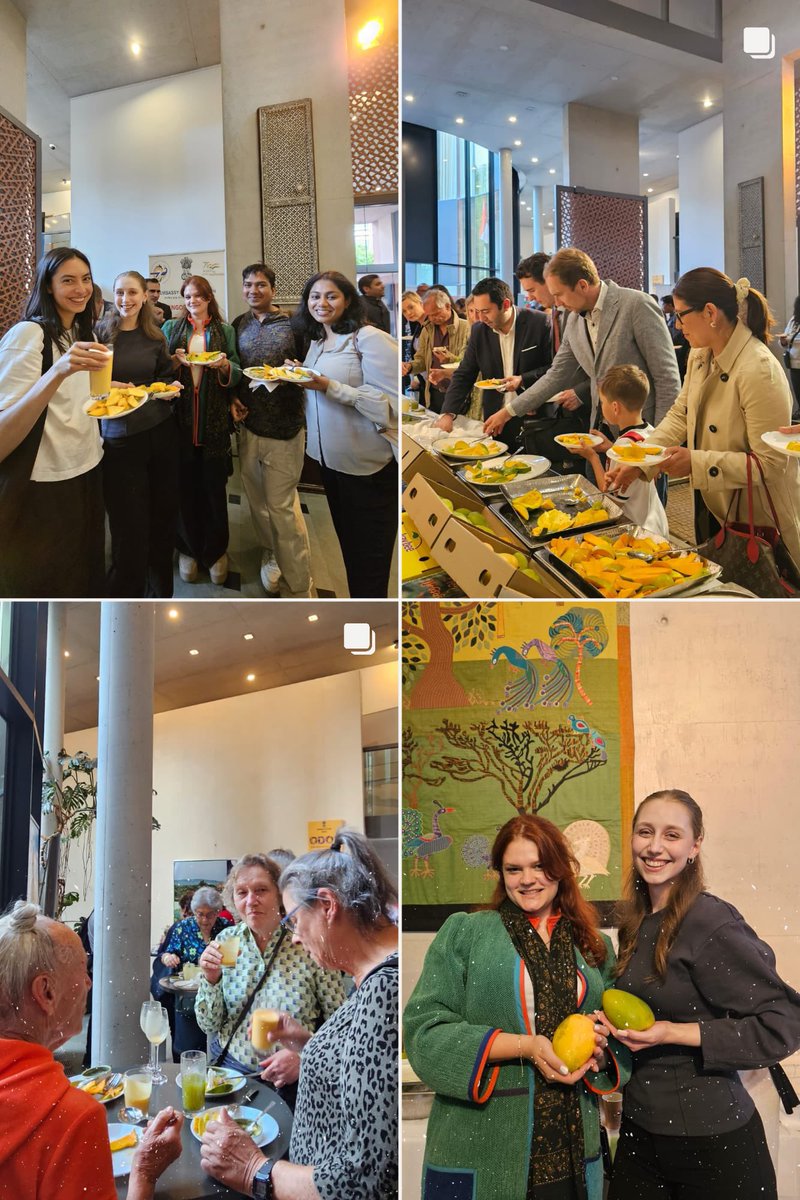 AdityaRajKaul's tweet photo. Indian Embassy in Germany hosted an Indian Mango Tasting Event on 11 June 2026, showcasing premium 🇮🇳 mango varieties to 🇩🇪 importers, retailers & other industry stakeholders.

Amb @AjitVGupte highlighted unique taste, aroma and diversity of Indian mangoes. He noted that 🇮🇳 produces over 40% of world’s 🥭 & meets all EU import standards.

Leaders of @APEDADOC, German Agribusiness Alliance & Federation of German Wholesale, Foreign Trade and Services discussed ways to expand presence of 🇮🇳 mangoes in 🇩🇪.

Guests savoured five iconic mango varieties & an enticing spread of mango-based delicacies.