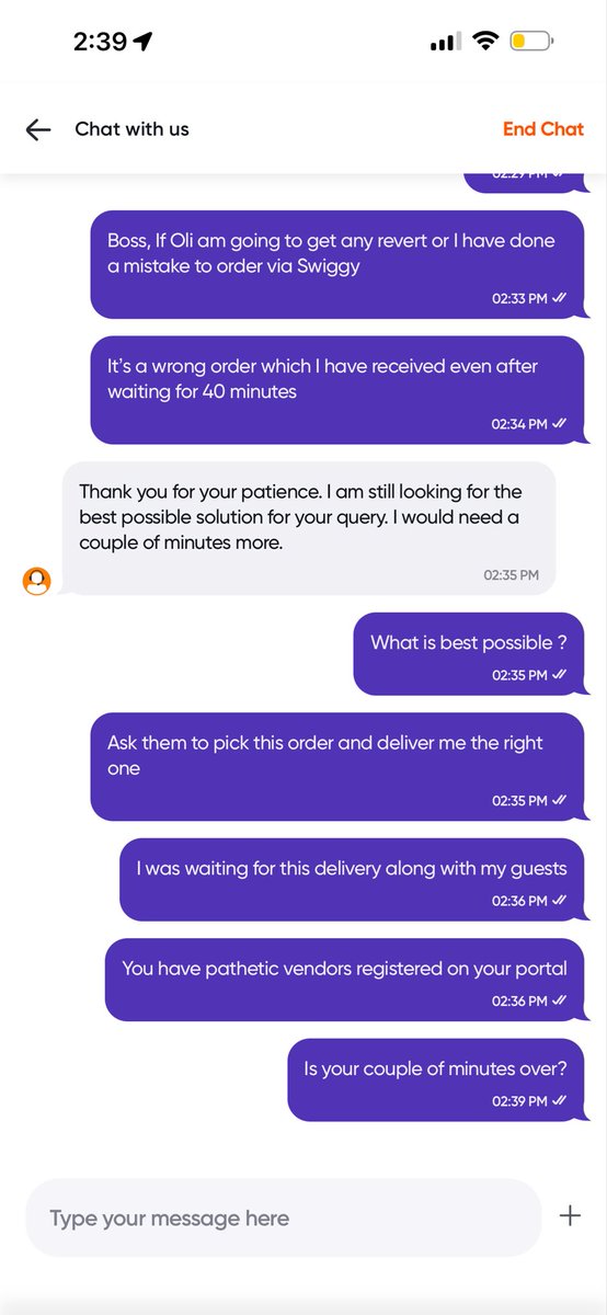rainagaurav83's tweet photo. @harshamjty I have never seen such a pathetic support from any online delivery service providers. After many months I thought of placing an order through @Swiggy 
They delivered me wrong order and @SupportSwi88934 not supported at all. Taking so much of time. https://t.co/29KQUd89Q9