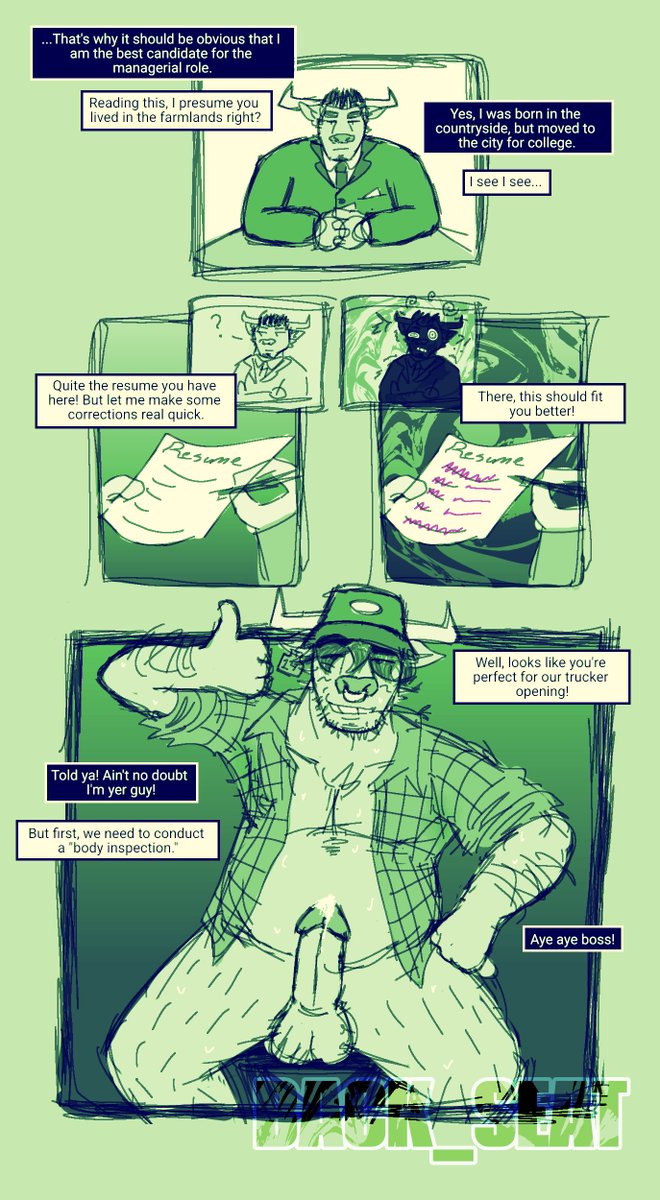 b43k_s34t's tweet photo. This interviewer helped guide this professional bull to the right job by making a few life changing revisions to his resume! I'm sure he thought he had a bright future climbing the corporate latter but the trucker life looks way better on him.
#tfeveryday #transformation #furry https://t.co/J0vwIDowD6