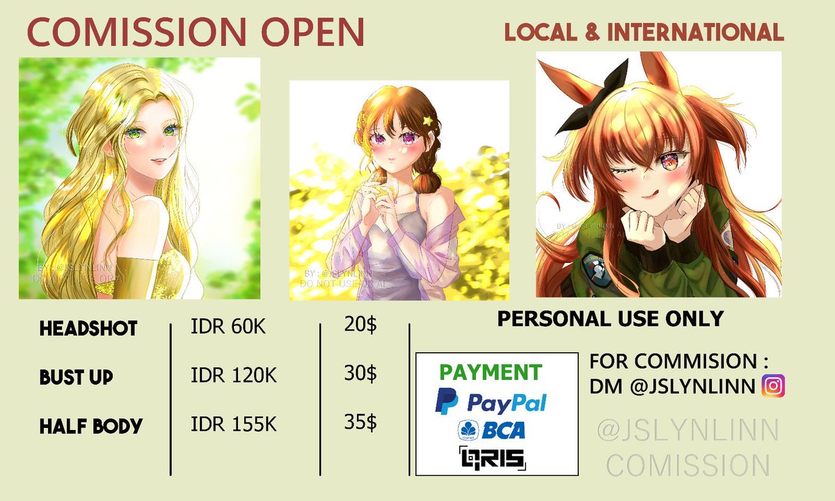 jessgallerys's tweet photo. Hai semua aku lagi open commission nihh barangkali ada yang tertarik ๐ฅฐ๐ซถ
#commission #wtbart https://t.co/lGadFwjvAY