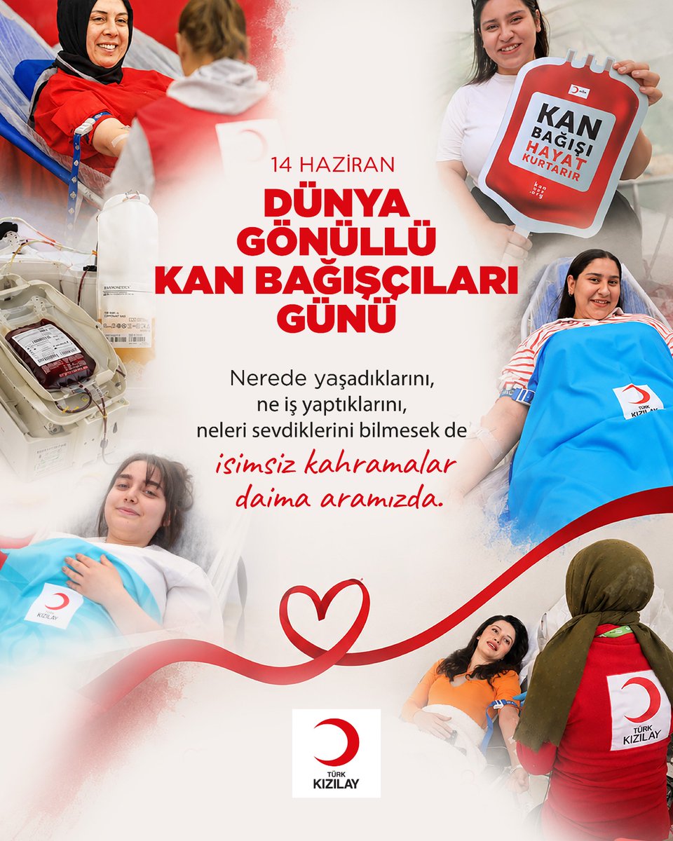 kizilay_bas's tweet photo. Her yıl milyonlarca insanın tedavisine destek olan gönüllü kan bağışçıları, görünmeyen ama hayat kurtaran kahramanlardır. 🩸 

14 Haziran Dünya Gönüllü Kan Bağışçıları Günü kutlu olsun. ❤️ #CandanBağlıyız #DünyaGönüllüKanBağışçılarıGünü https://t.co/ilcZKcyluF