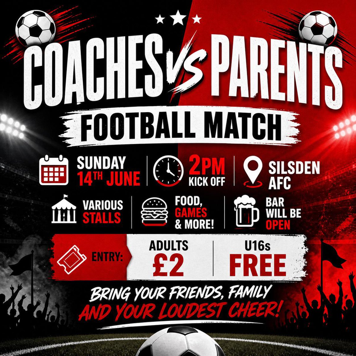 SilsdenAFC's tweet photo. Its Coaches vs Parents for our Juniors down at the Regal Interiors Stadium this afternoon⚽️

There’s plenty going on alongside the game too!

£2 adults or free for u16’s

#UpTheSils https://t.co/eOb0zZRxqL
