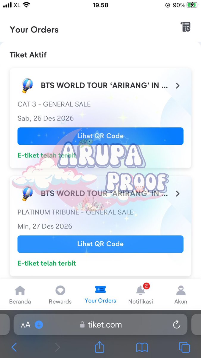 arupaplace's tweet photo. 𐙚 Proof Ticketing BTS Arirang Jakarta 𐙚

Kami secured total 19 tix di presale dan gensale. Terimakasih untuk seluruh cust yg sudah jastip di jastip umkm ini💗🫶🏻 https://t.co/xRgNqMD7vW