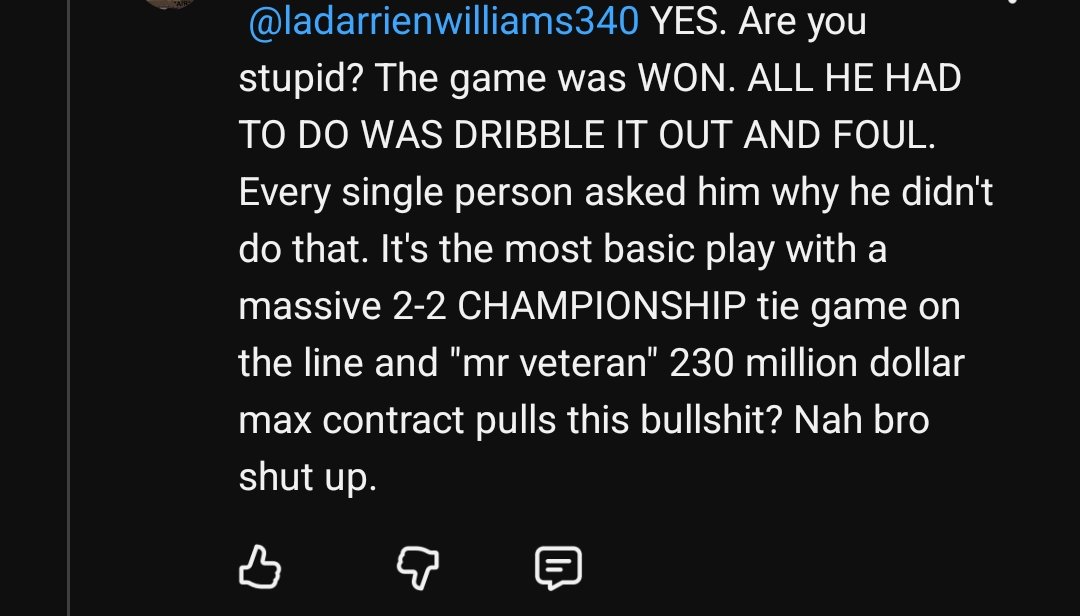 BlackTantos's tweet photo. @BrickCenter_ FOX needs to be investigated. Seriously. He threw the game. Investigate and trade him. That was an extremely simple play. Fox purposefully did that with a MONUMENTAL perhaps biggest tie game ever to make it 2-2 in a CHAMPIONSHIP. His response isn't good enough. Investigate @spurs https://t.co/BxFvPews4o