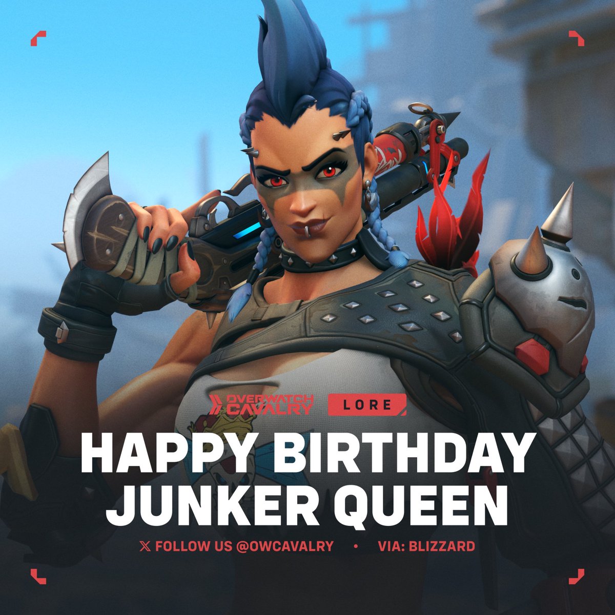 OWCavalry's tweet photo. Happy Birthday to Junker Queen, the battle-born ruler in #Overwatch 👑 https://t.co/nLaX7o8Scn