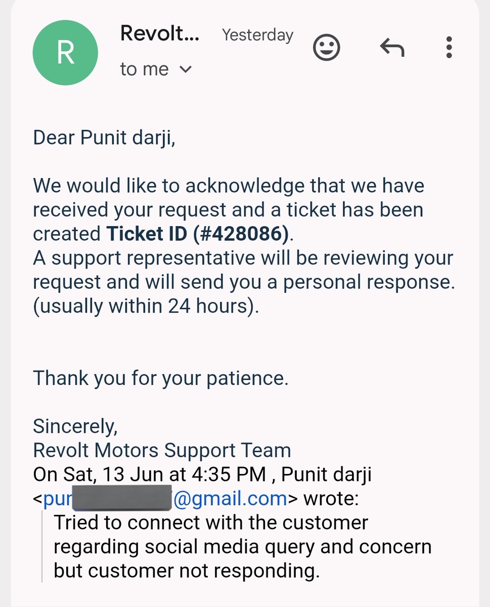 punitdarji28's tweet photo. @RevoltMotorsIN Customer was busy and unable to pick-up your call. He called you twice but did not respond. https://t.co/KtZopEdi2P