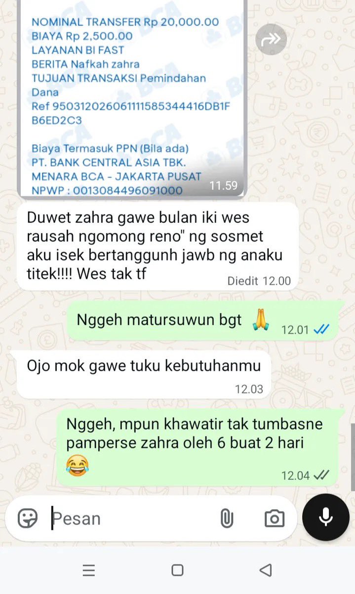 americhanoo_'s tweet photo. Nafkah 20 ribu nuntut jangan dipake selain urusan anak. Wajar kah guys?? https://t.co/SzvFS2MoCq