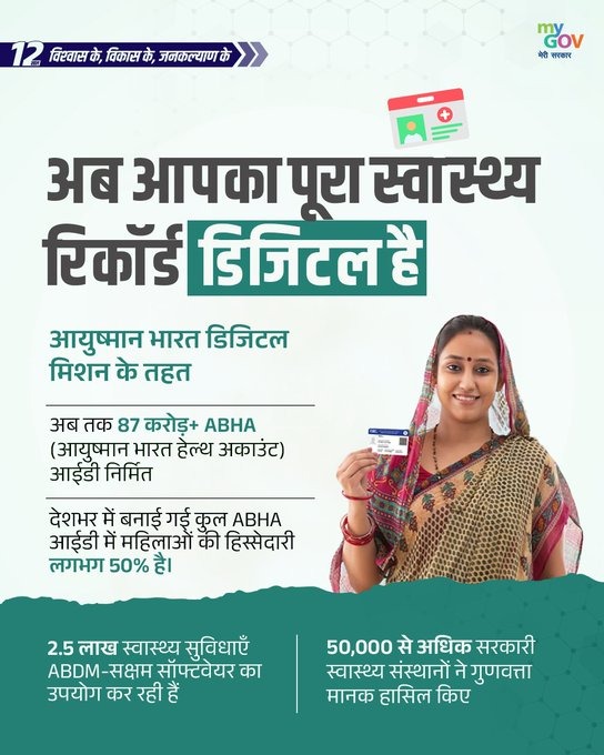 sanjay_saraogi's tweet photo. पिछले 12 वर्षों में स्वास्थ्य सेवाओं को अधिक सुलभ, सस्ती और नागरिक-केंद्रित बनाने के लिए लगातार काम किया गया है। राष्ट्रीय स्वास्थ्य मिशन के तहत मातृ और शिशु स्वास्थ्य सेवाओं को मजबूत किया गया है, जिससे मातृ, नवजात और पाँच वर्ष से कम उम्र के बच्चों की मृत्यु दर में काफी कमी आई है। 

करोड़ों लोगों को ABHA आईडी भी दी गई है, जिससे दोबारा इलाज कराना आसान हुआ और स्वास्थ्य रिकॉर्ड को सुरक्षित रूप से एक जगह उपलब्ध रखने में मदद मिली है, जिससे आम नागरिकों को सीधा लाभ मिला है।

#12YearsOfSwasthBharat