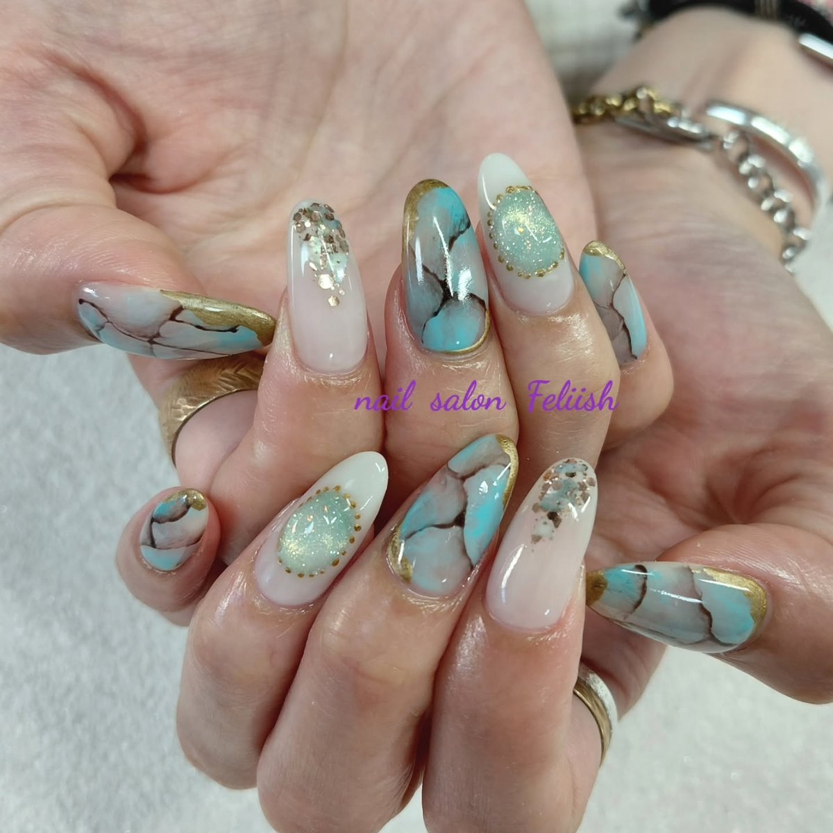 NFeliish's tweet photo. 🏵お客様ネイル🏵
初夏到来な大理石デザイン💚

*＊*＊*＊*＊*＊*＊*＊*＊*＊*＊*
nail salon Feliish
~お客様の日常に小さな幸せを~

■営業時間　10:00~17:00
■定休日　　木...

詳細はこちら↓（ネイルブック）
https://t.co/2iFuqhaA1i https://t.co/4kQzI9nYBB