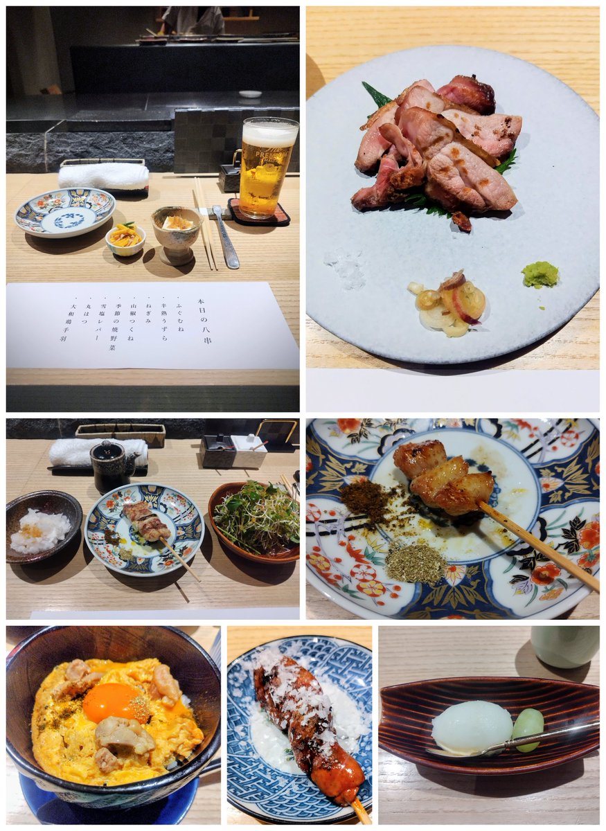 akeminx's tweet photo. 焼鳥くまわき in 麻布台ヒルズ
厳選おまかせコース
串以外もかなり盛り沢山で、
最後の親子丼はちょっと苦しくなるほど…満足でした
落ち着いた空間でお勧め😌
本日のタタキは炙ってもらったけど、次はそのまま食べてみます😌@hanahiyo_works https://t.co/jdI14XgorI