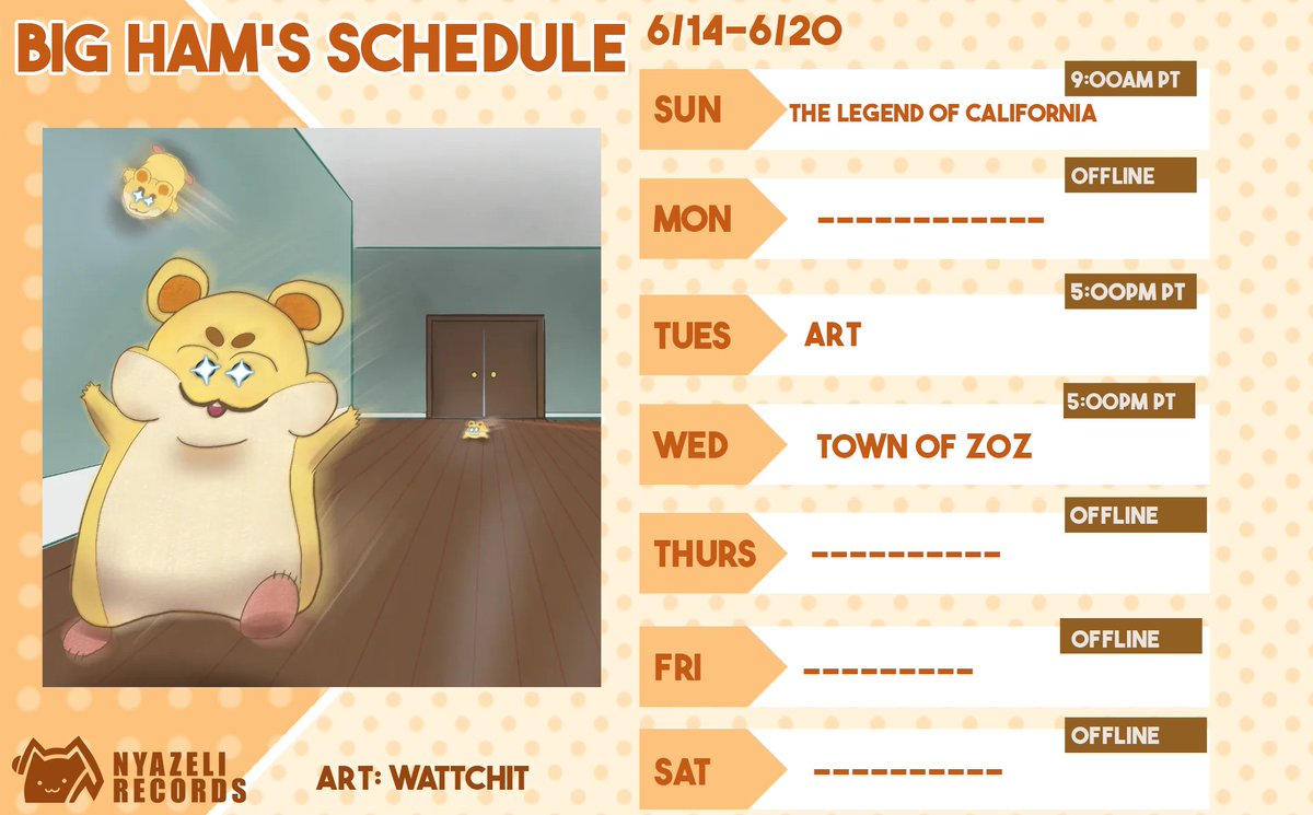 BIGHAM_vt's tweet photo. bit of a short week. Will be out helping Chenna at Touhoufest!

👊[ WEEK OF 6/14 - 6/20 Schedule ]

🎨art tag: #bighamART
🎬clips tag: #CLIPHAM
General tag: #BIGHAM #BIGHAM_vt https://t.co/fHvg3bF6vq