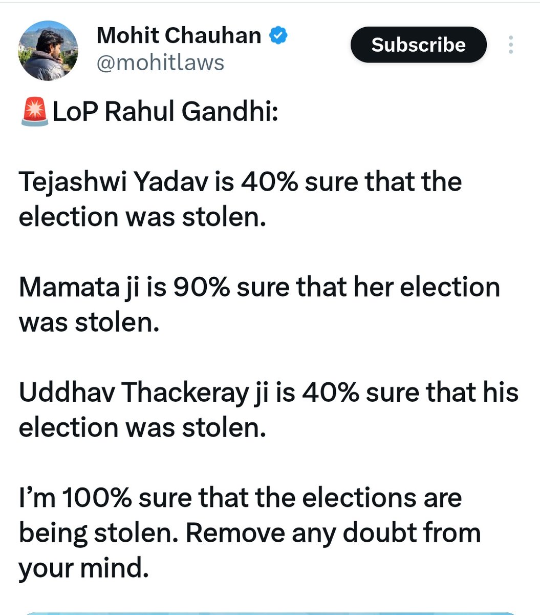 PoornimaNimo's tweet photo. Strange !!
I talked to Pinarayi Vijayan, and MK Stalin in this regard.

According to them, 
Pinarayi Vijayan is 100% sure that elections were stolen in Kerala.

MK Stalin is 200% sure that elections were stolen in TN.

They said they talked to Gahul Randhi in this matter, but Gahul kept repeating "I have to visit Bareilly for my next shock treatment."
So they gave up.