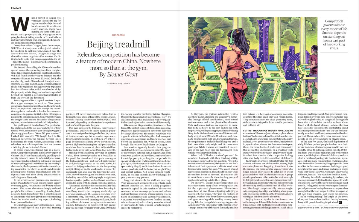 Anuraag_Shukla's tweet photo. Excellent article about how Chinese urban life turns every activity into a race. 

The gym becomes a miniature version of Chinese capitalism: competitive, hierarchical, branded, monitored, and full of aspiration. https://t.co/deEeTFOU9P