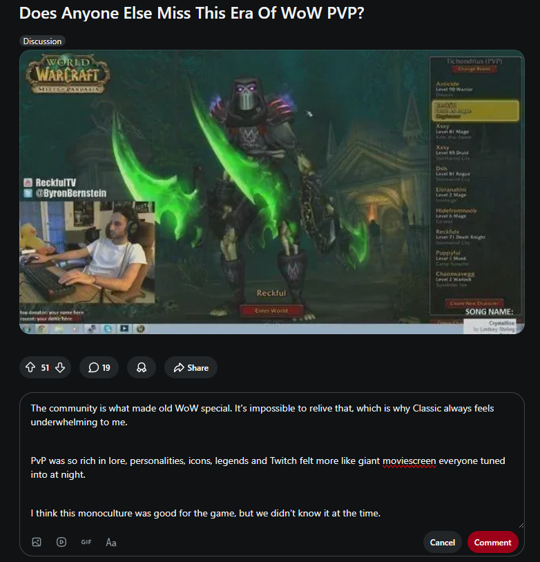 Bigmoranx's tweet photo. Some thoughts about the good old days of WoW 👇 https://t.co/5ME9rhkXjg