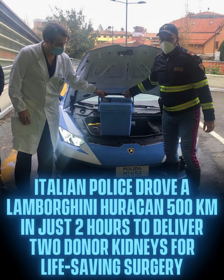 Rainmaker1973's tweet photo. Italian Police drove a Lamborghini 500km in just 2 hours to deliver a donor kidney. https://t.co/UNj9j916pS