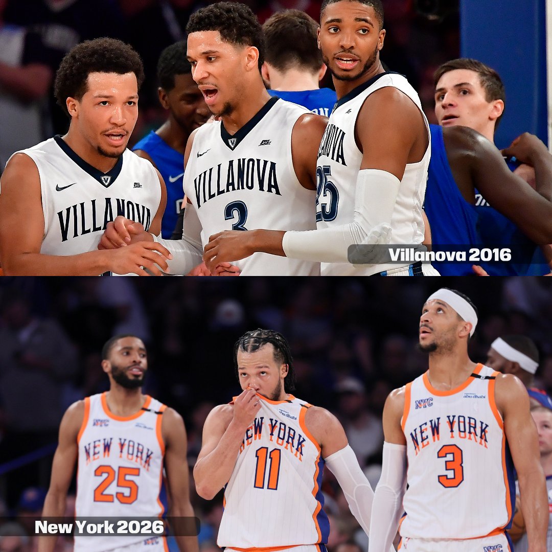 bball_evo's tweet photo. FINALS 🇺🇸🏆 - Jalen Brunson, Mikal Bridges e Josh Hart sono il primo trio di compagni di squadra ad aver vinto sia un titolo NCAA (Villanova nel 2016) che un titolo NBA (Knicks nel 2026) 🔥 https://t.co/vJvT7MW9H0