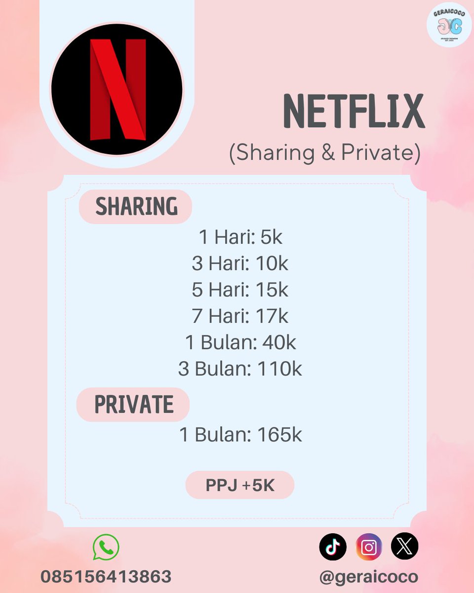 geraicoco's tweet photo. @shiningoneit 🔥PROMO SPESIAL 13 - 15 JUNI 🔥

Netflix Sharing 1 Bulan hanya 38.000 🤩

📲 Order sekarang sebelum kehabisan!
https://t.co/cRBpRMKHAb atau langsung DM yaa (jgn lupa tag after DM♡)

#zonauang #zonaba #zonajajan https://t.co/d8RgB5pOE6