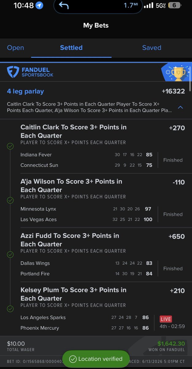 Vincentf420's tweet photo. Who knows what i just did?! 

#Fanduelparlays #wnba #CC #KelseyPlum
#ajawilson #azzifudd #fanduel #sportsbetting https://t.co/FmOm3Lqzme
