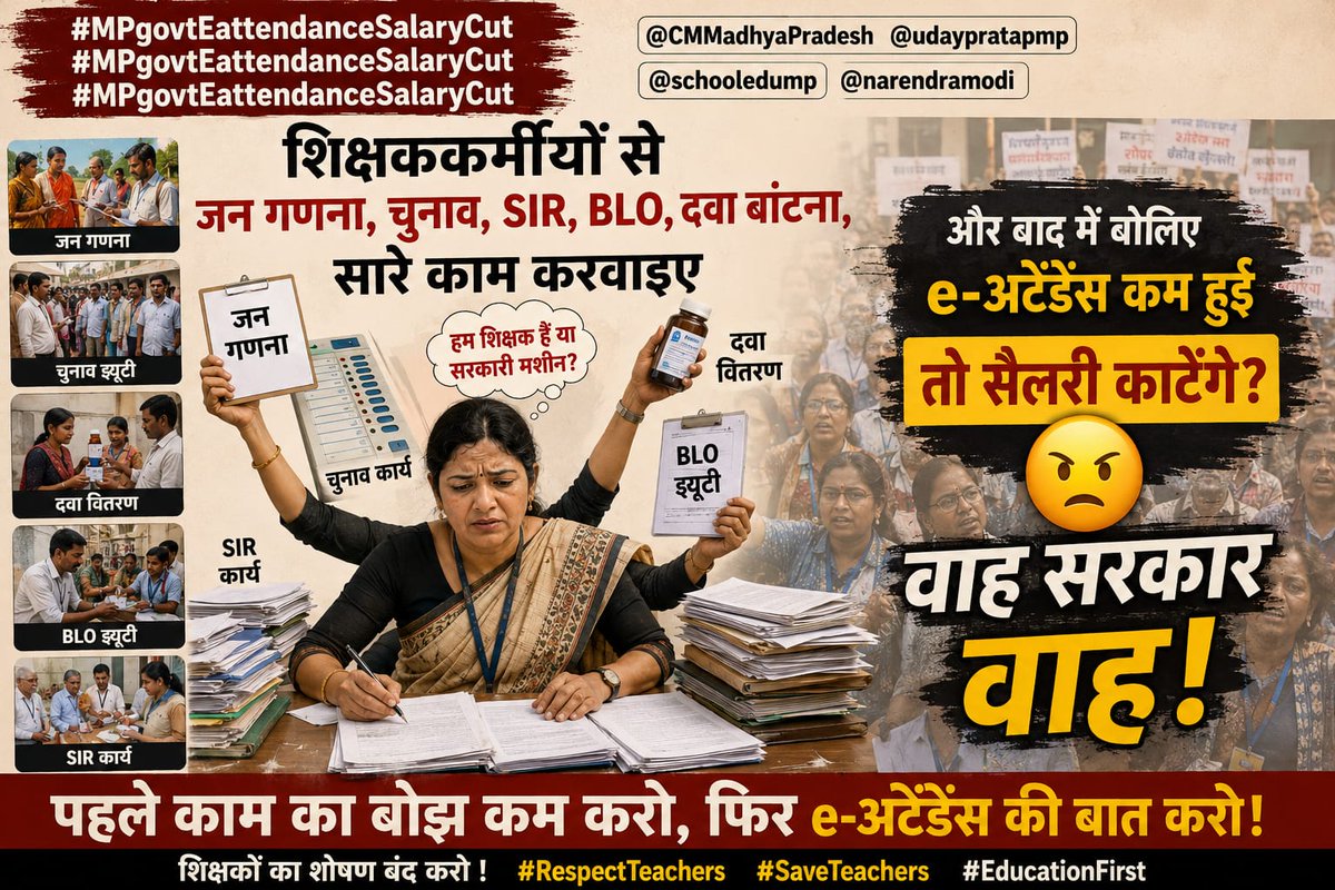 DeepikaModi14's tweet photo. #MPgovtEattendanceSalaryCut
#MPgovtEattendanceSalaryCut
#MPgovtEattendanceSalaryCut

@CMMadhyaPradesh
@udaypratapmp
@schooledump
@narendramodi

शिक्षककर्मीयों की e अटेंडेंस शहर महीना 2000 ₹3000 काटेंगे तो सब मध्यम वर्ग के  हैं वह अपना घर कैसे चलाएंगे महोदय https://t.co/KTxiRofwTO