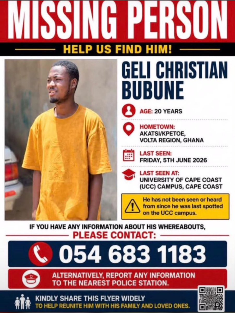 KwekuForeigner8's tweet photo. TRAGIC: 🚨💔

Another college student of UCC in the picture is found missing. 🤦🏾‍♂️😔kindly repost wide to help find him to reunite with his family🙏🏽Thank you https://t.co/XQRVQDBOn1