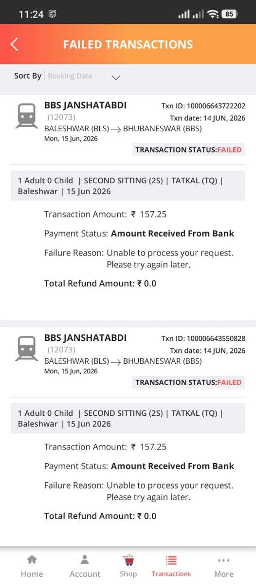 manoj_ks25's tweet photo. @RailMinIndia @IRCTCofficial @AshwiniVaishnaw
Extremely frustrated! Tried booking a Tatkal ticket twice today, money was deducted, but no ticket generated. The attached image shows "Amount Received From Bank" but... 👇 https://t.co/jJEixAxzxK