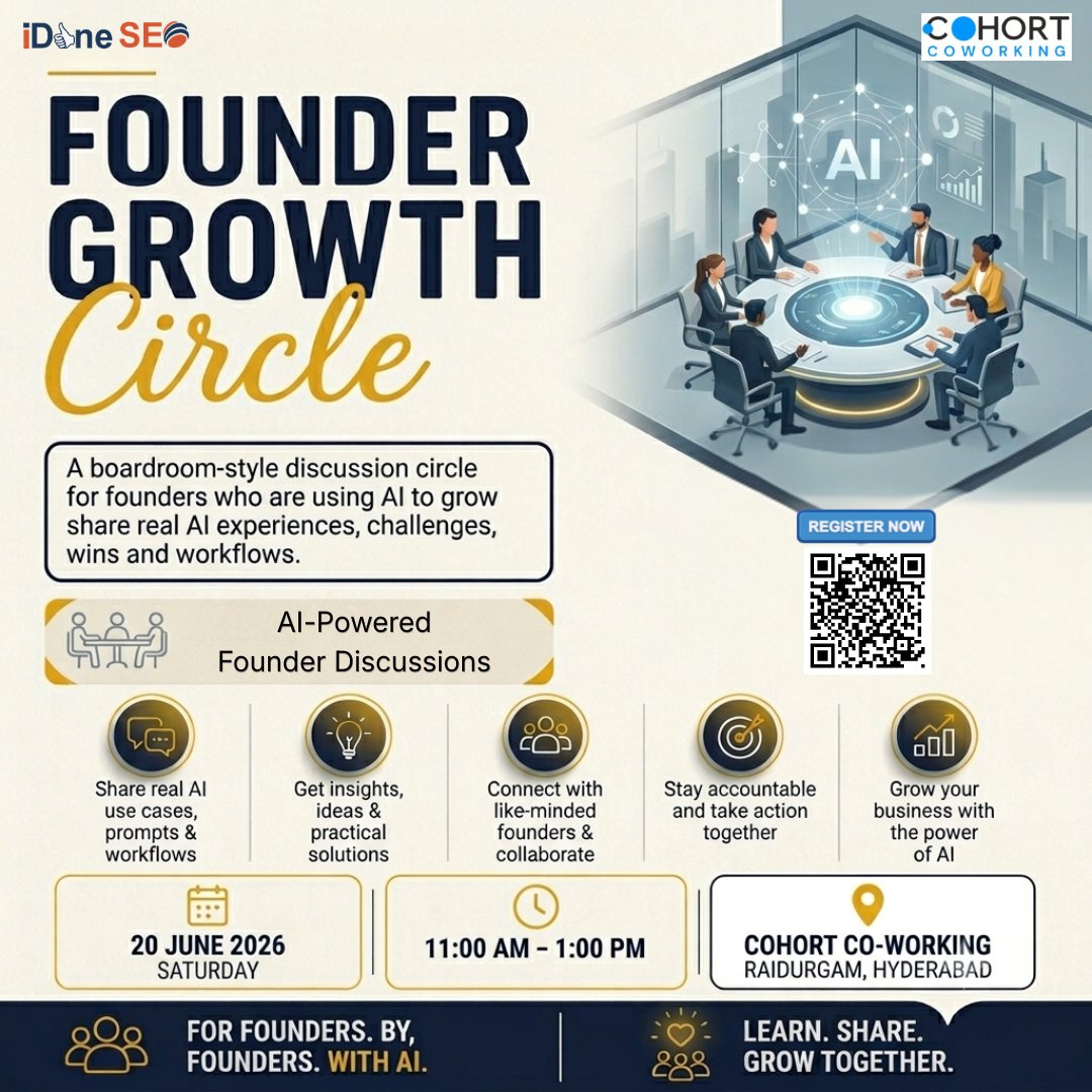 idoneseo's tweet photo. Moving from AI-hype to AI-strategy. 

AI-Powered Founder Roundtable for startup leaders in Hyderabad. No lectures—just raw, peer-to-peer discussion on what actually works.

Sat 20 June, Raidurg
Join us: https://t.co/iemJhq86Md

#FounderGrowth #AIStrategy #HyderabadStartups #AI https://t.co/UzsZuZ6bt6