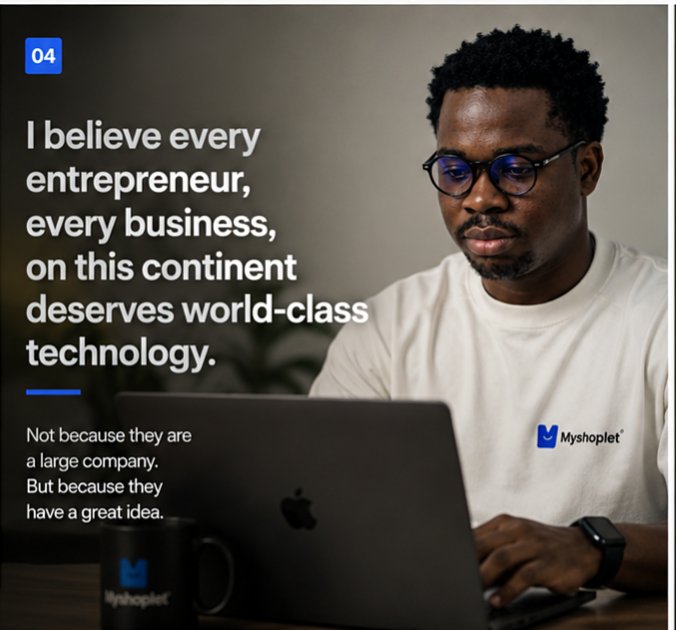 Vicinteltech's tweet photo. I am Victor Dickson.

I am building Myshoplet.

A platform to help African businesses go online, manage operations, and grow with AI.

I believe the next global tech companies will come from Africa.

And I want Myshoplet to be one of them. https://t.co/QQOa8oUwDo