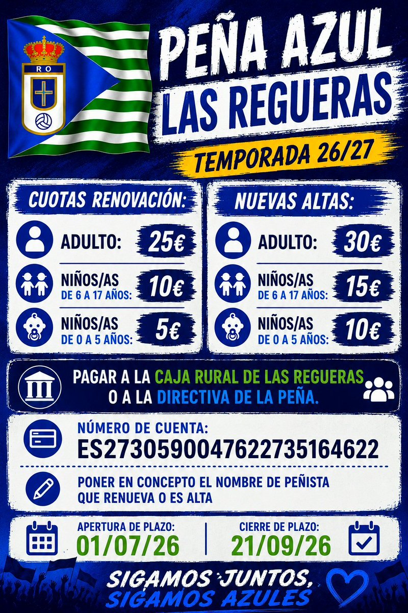ReguerasAzul's tweet photo. Volvemos con la misma fuerza y ganas....Las Regueras es azul https://t.co/y34l3LWgI6