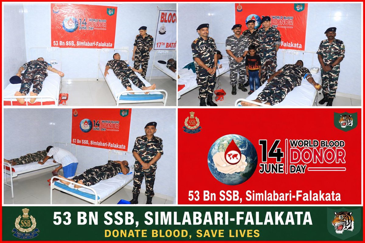53BnSSB_INDIA's tweet photo. On the occasion of World Blood Donor Day 2026, a Blood Donation Camp was successfully organized today at 53Bn Unit Hospital, SSB, Falakata, in collaboration with Super Speciality Government Hospital, Falakata. https://t.co/cWNDNV1uZM
