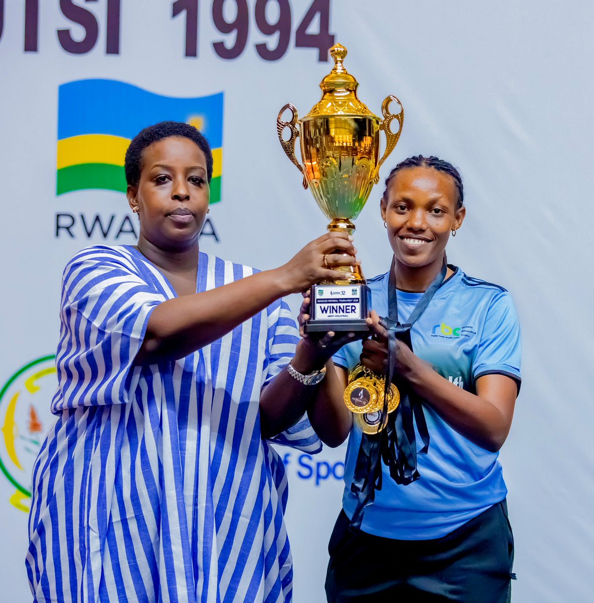 WorkersRwanda's tweet photo. Champions crowned! 🏆🔥

@RBCRwanda  rise to the top as the ARPST Genocide Memorial Tournament 2026 champions in Women’s Volleyball Category B.  Congratulations to the queens of the court!

Ikipe ya RBC y'abagore niyo yegukanye igikombe muri Volleybal mu bagore, Category B👏🏐 https://t.co/b1OiPvlpgl