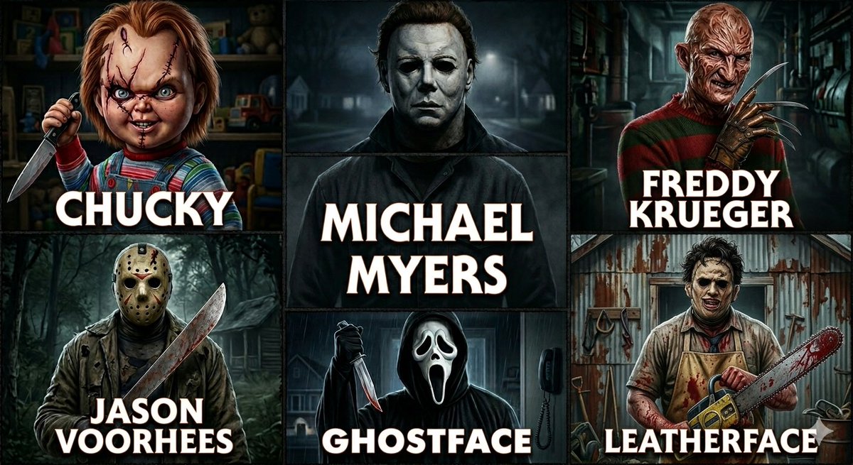 EllasArchive1's tweet photo. Which slasher would you NOT want to meet in a dark alley? 😱🔪

Who’s the king of horror? Drop your worst nightmare below! ⬇️ https://t.co/yTtVxaXhm4