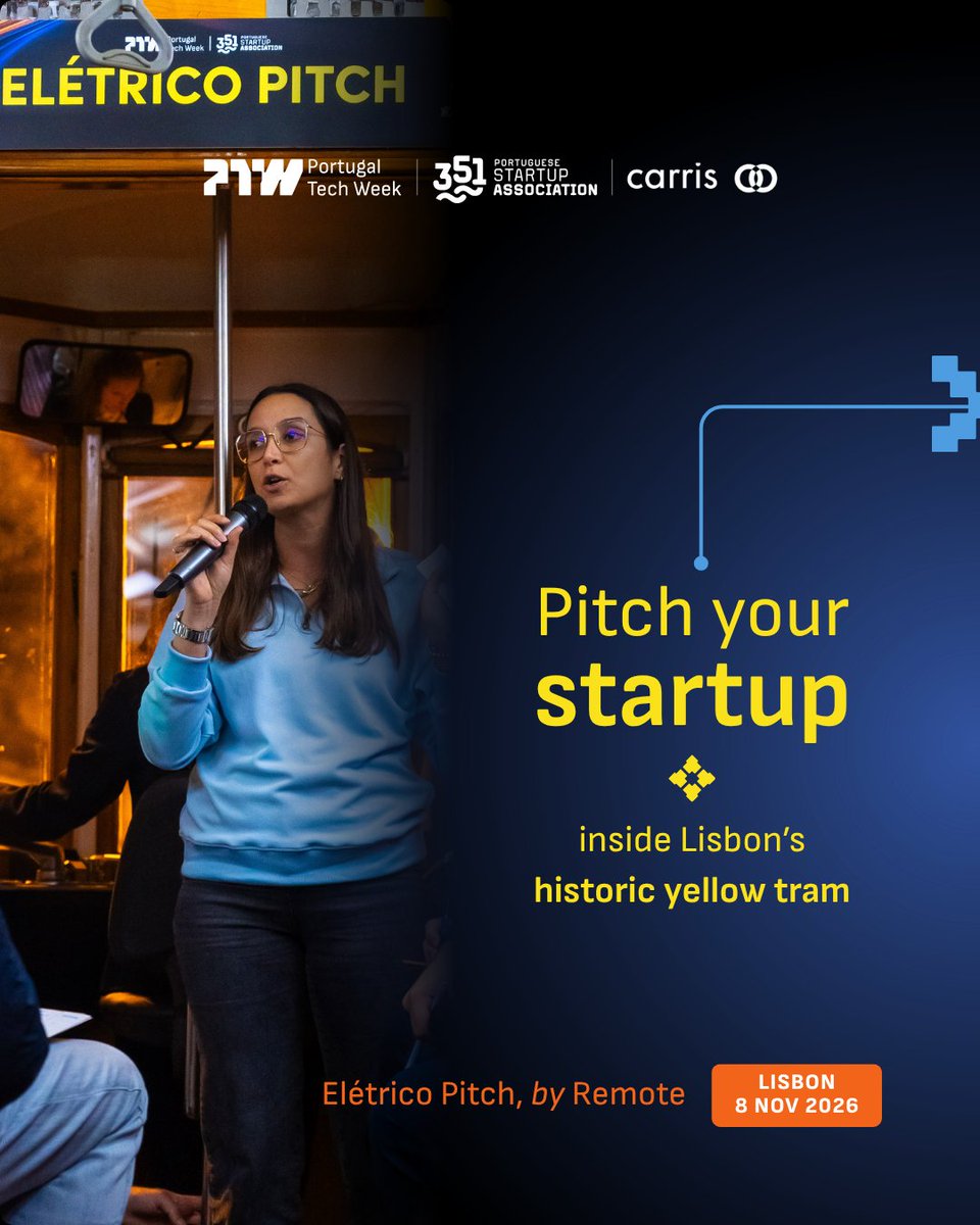 PT_TechWeek's tweet photo. Elétrico Pitch, by Remote, is back for Portugal Tech Week 2026.
12 finalist startups. A historic yellow CARRIS tram. A moving pitch through Lisbon.
Direct access to leading venture capital investors.

Applications are now open - website
#portugaltechweek #startupcompetition https://t.co/XRw9cIomC7