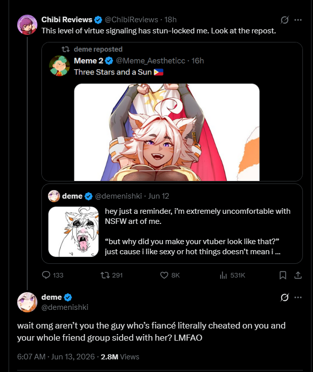 Fraudwatch99's tweet photo. @ChibiReviews I'm not a historian or anything like that, but what appears to me and everyone else (except you and your followers) is that you were the one who attacked her first. https://t.co/rmaP9ignxA