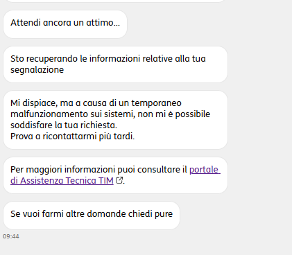 actarus1070's tweet photo. Bisogna dire che è molto efficiente anche la verifica con angie delle segnalazioni guasti della @TIM_Official , da tre giorni che mi risponde così https://t.co/0PRwnYhYaf