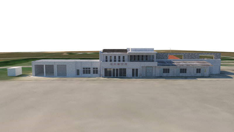 GATE15Scenery's tweet photo. The texturing of the Kitadaito Airport terminal has been completed.

The windows and doors are not represented with textures; instead, they have been modeled as 3D objects to provide a greater sense of depth and realism.

Once the terminal texturing is finished, the remaining work progresses much more quickly.