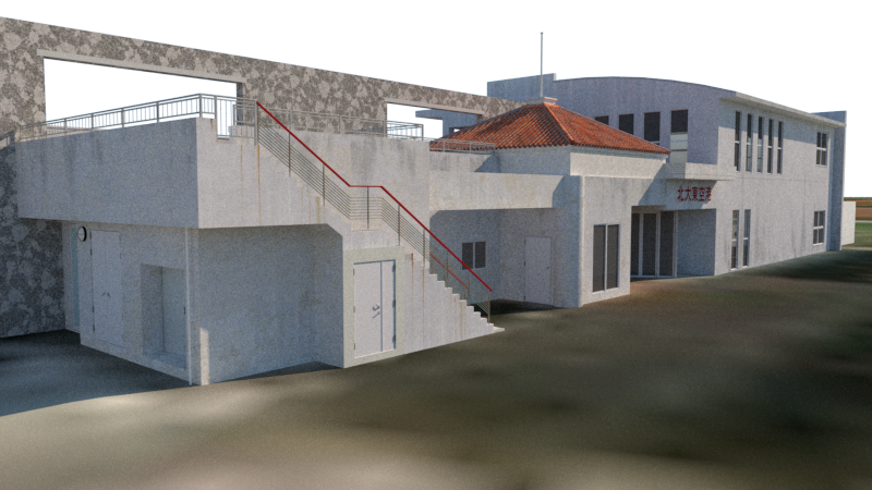 GATE15Scenery's tweet photo. The texturing of the Kitadaito Airport terminal has been completed.

The windows and doors are not represented with textures; instead, they have been modeled as 3D objects to provide a greater sense of depth and realism.

Once the terminal texturing is finished, the remaining work progresses much more quickly.