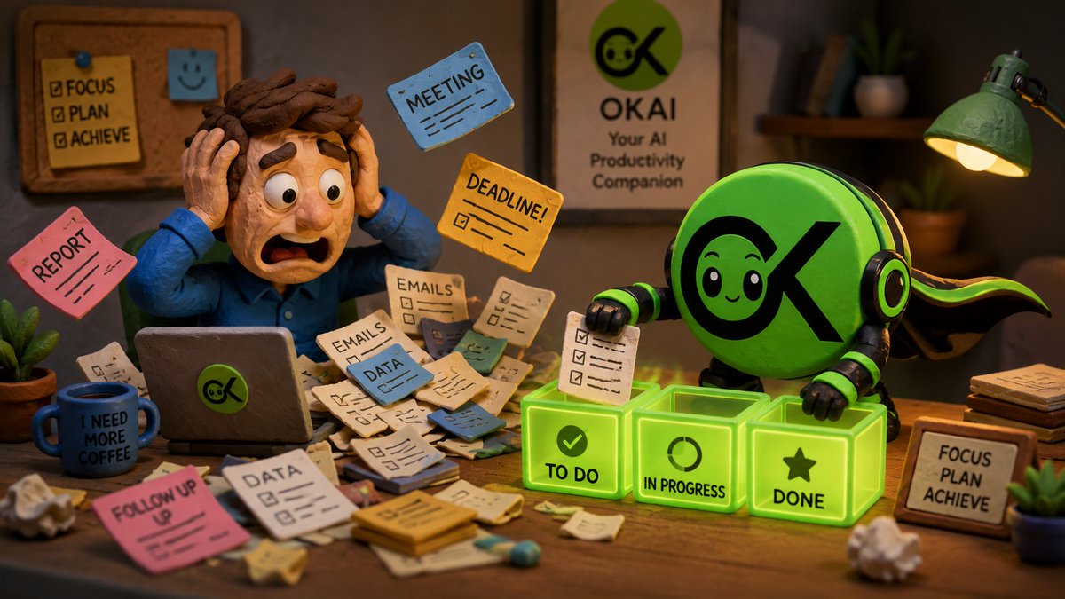 okaiofficial's tweet photo. User: “I need content, research, summaries, and community notes.” 😵‍💫

AI agents: “Pick a category.”
OKAI: “Make it a task.” ✅

That’s how chaos becomes coordination.
#OKAI #Web3AI #AgentFi #AIAgents https://t.co/5BwMRULjeq