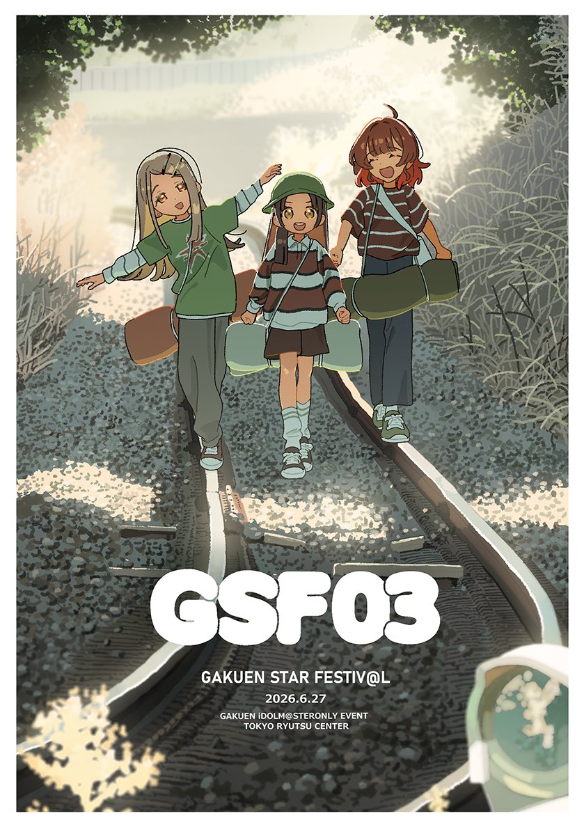 GSF_imas's tweet photo. 🏫#GSF03 パンフレットイラスト公開🏫

イラスト：パン2個（ニコニコ製パン/@dismal_poop ）様

※1部1,500円
※当日会場で販売
※パンフ完売後はチケット販売です
※#GSF03 #ISF16 と共通パンフ(リバーシブル表紙)

2026年6月27日(土) 東京流通センター（TRC）第一展示場で開催
学マスオンリーGSF https://t.co/RgRR7aOZMO