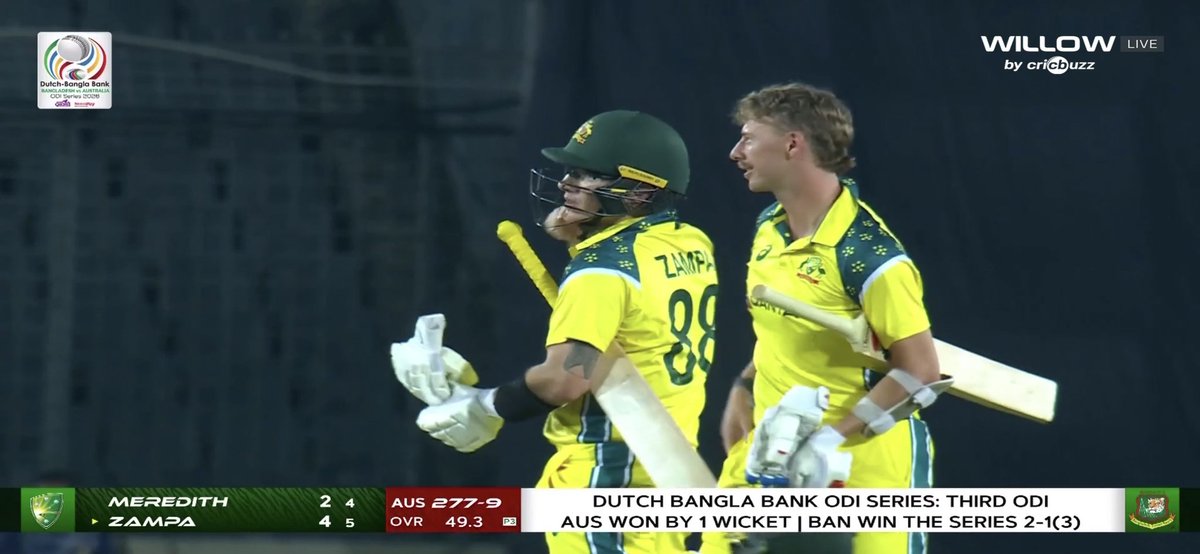 itzxpratik's tweet photo. Australia win by 1 wicket! Cooper Connolly’s heroic 149 turns a tough chase into an unforgettable victory. 🔥🇦🇺
@cricketcomau https://t.co/CetkLI9xVr