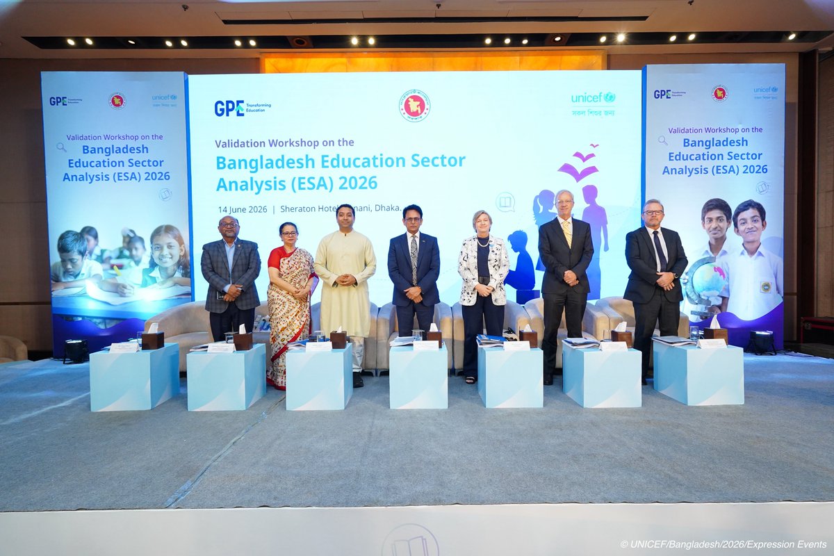 UNICEFBD's tweet photo. Today, over 150 education stakeholders gathered at the Bangladesh Education Sector Analysis (ESA) 2026 Validation Workshop in Dhaka — a critical step toward evidence-based education reform. 🧵 https://t.co/lBq6WLznSW